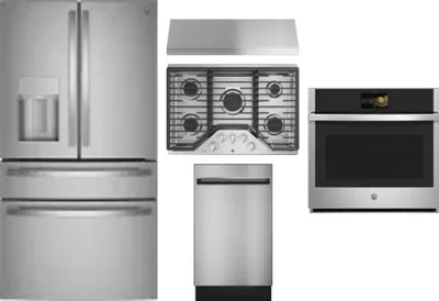 5 Piece Package Includes Refrigerator, Cooktop, Wall Oven, Hood And Dishwasher